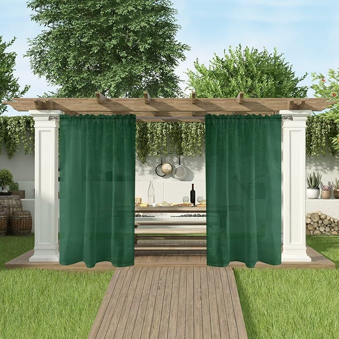 SpaceDresser Waterproof Outdoor Sheer Curtains for Patio - 4 Panels Rod Pocket Indoor Voile Sheer Curtain for Living Room,52W x 108L inch, Foliage Green