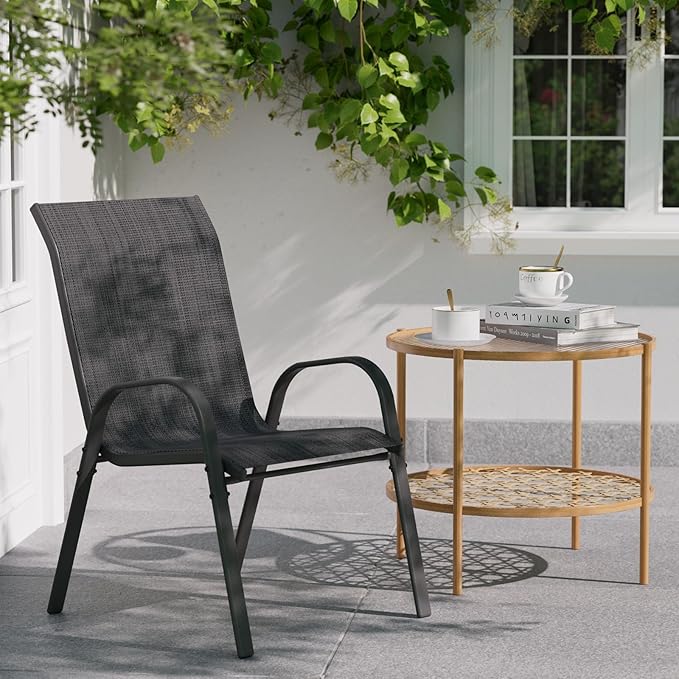 Patio Dining Chairs Set of 6, Outdoor Stackable Dining Chairs High Back, Patio Furniture for Backyard, Porch, Garden, Poolside (Dark Grey)