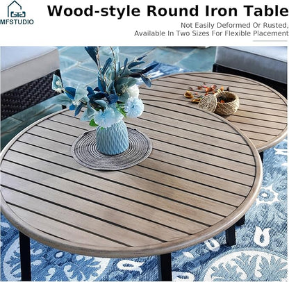 MFSTUDIO Patio Furniture Set, 8 Seats Half-Moon Curved Outdoor Sectional Sofa Conversation Set with 2 Wood-Like Round Table, Woven Rattan Patio Couch for Backyard, Garden, Deck