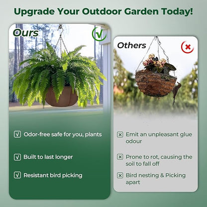 T4U Hanging Planters for Outdoor Plants, 10 Inch 4 Pack Fabric Hanging Baskets with Drainage Tray, Decorative Hanging Pots for Plants Outdoor Patio Porch Garden Use（Brown）