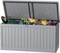 JUMMICO 270 Gallon Outdoor Storage Deck Box with Divider, Double Wall Storage Box with Lockable Lid for Garden Tools, Pools Supplies (Gray)