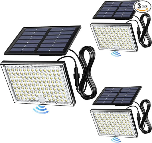 JACKYLED Solar Lights Outdoor Waterproof, Motion Sensor Flood Light 113 LED Bright Cool White Dusk to Dawn Solar Powered Outdoor Lights for Backyard Porch Garden Patio Garage (3 Pack)
