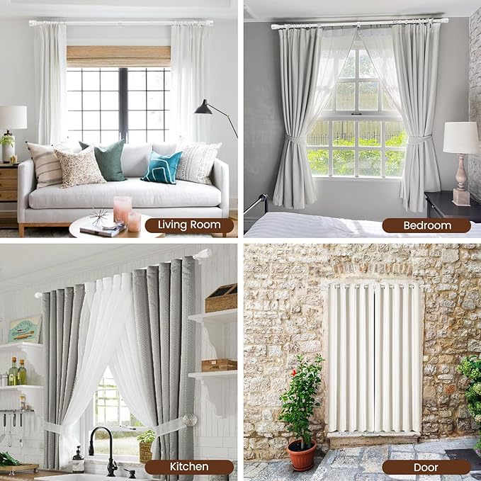1” Diameter Curtain Rods Itself is 30 to 144 inch 2 Pack Fit 30-142 inch, 66 to 120 inch Window with Heavy Duty Adjustable Rod Matte White Splicing Metal Extra Long Curtain Rod for Windows