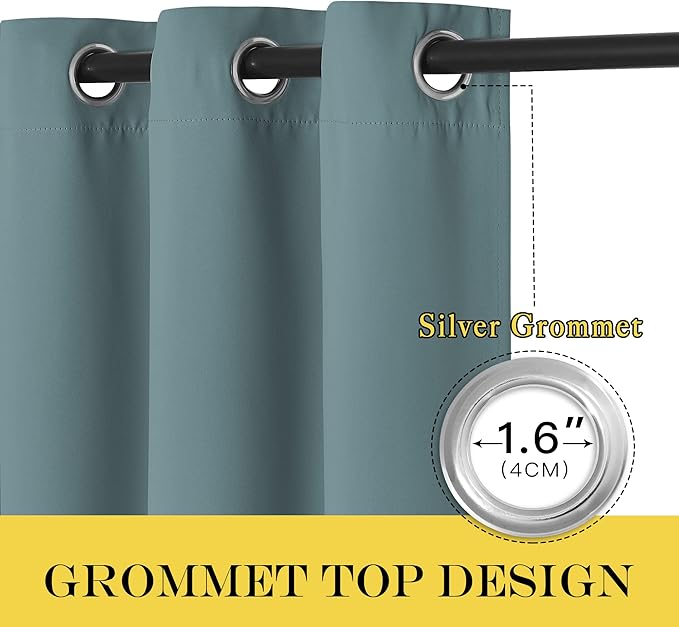 NICETOWN Patio Blackout Curtain Panels - Extra Wide Sliding Door Thermal Insulated Drape, Privacy Room Divider Curtain for Bedroom Office (Greyish Blue, 66 x 118 Inch Long)