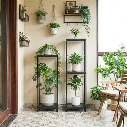 46" Tall Plant Stand Indoor, 3-Tier Modern Plant Shelf, Corner Flower Pot Holder Organizer for Living Room Balcony Patio Garden (Black)