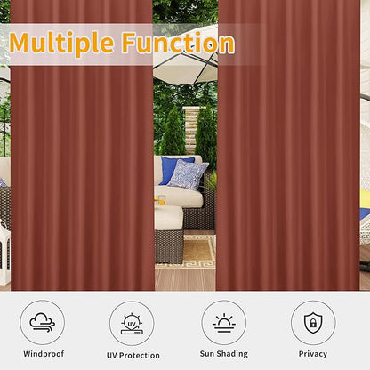 Easy-Going Outdoor Patio Curtains Detachable Tab Top Windproof Weatherproof Curtain for Cabana, Porch, Pergola and Gazebo, Tab Bottom Drape, 2 Panels, 54W x 96L inch, Terra Red