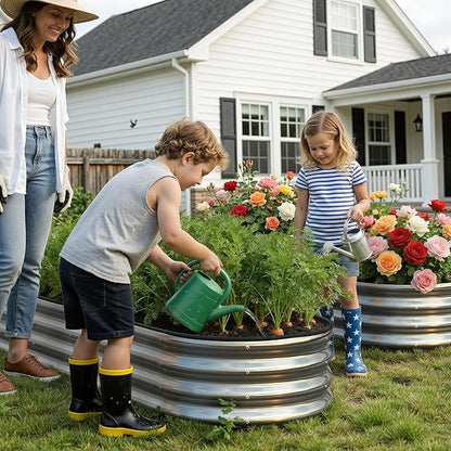 Galvanized Metal Raised Garden Bed Kit for Outdoor Planter Boxes with Easy Assembly,Oval Large Galvanized Gardening Raised Bed for Vegetables, Fruits, Flower (Silver, 4 * 2 * 1ft-2P)
