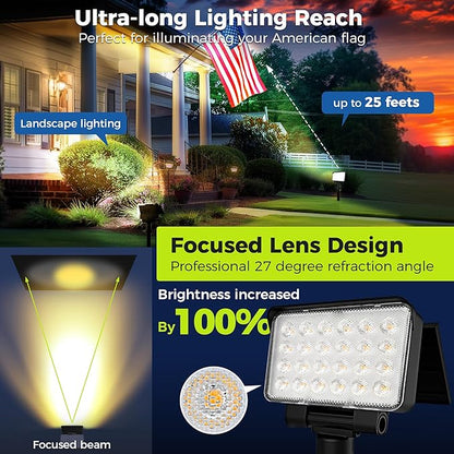 Solar Spot Lights Outdoor Waterproof for Flag, Tree, House, Garden, Yard, 3 Brightness Modes Solar Powered Landscape Spotlights 1 Pack Warm White