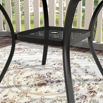 VICLLAX Patio Dining Set for 6, All Weather Metal Outdoor Furniture Set- 47" Round Patio Table and Chairs, Black Tabletop and Red Fabric
