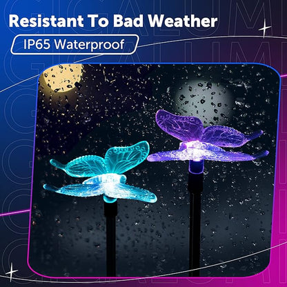 GIGALUMI Solar Garden Lights, 6 Pack Solar Butterfly Lights Decoration, Outdoor Garden Decoration Color Changing LED, Outdoor Decorative for Pathway, Lawn, Patio, Driveway