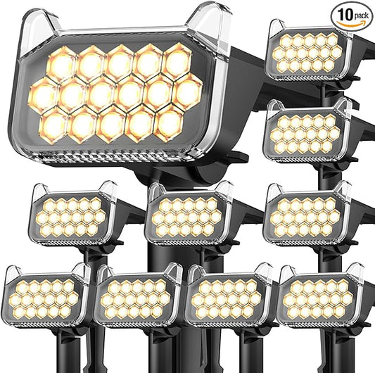 WdtPro Solar Spot Lights Outdoor Waterproof, Bright Solar Lights Outdoor with 16 Extra-Large LEDs, 3 Modes Landscape Spotlights, 2-in-1 Solar Powered Light for Yard Flag Garden, 10 Pack, Warm White
