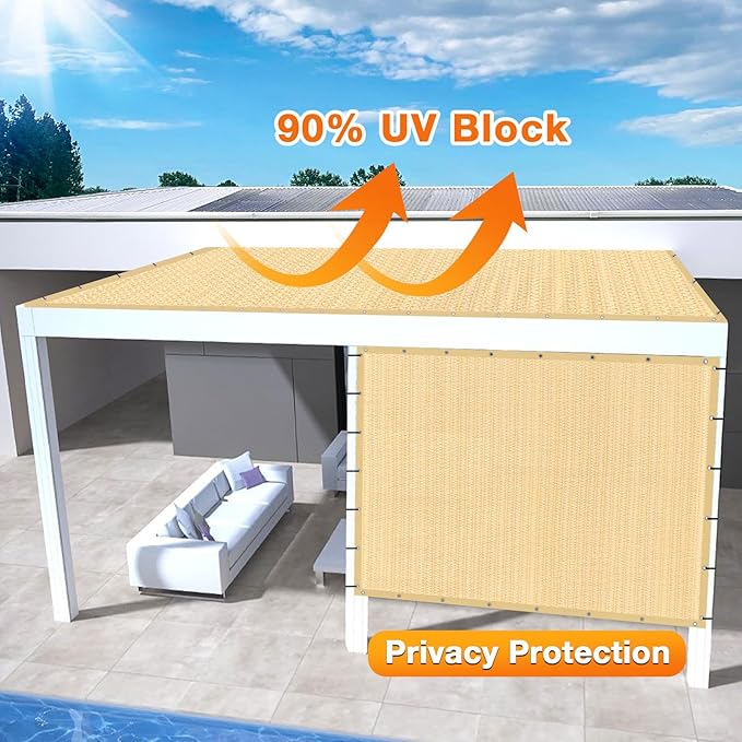 Artpuch Outdoor Pergola Shade Cover 15' X 15' Sun Shade Cloth with Grommets, 90% UV Protection Canopy Patio Privacy Screen (Customized Available) GN107, Wheat