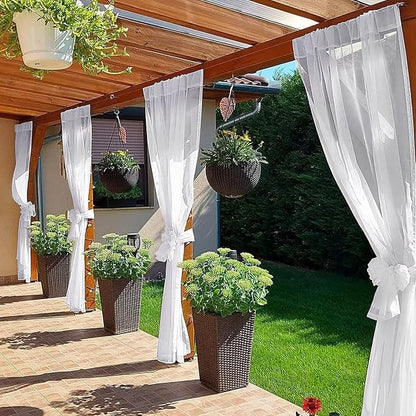 SpaceDresser Waterproof Outdoor Sheer Curtains for Patio - 2 Panels Rod Pocket Indoor Voile Sheer Curtain for Living Room,100W x 120L inch, White