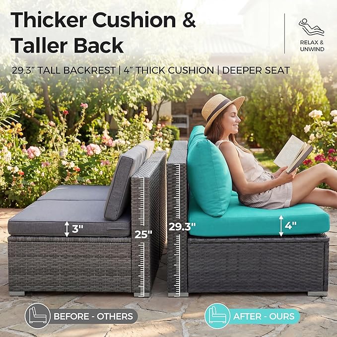 NICESOUL 18 Piece Outdoor Sectional with Fire Pit Table, Luxury Huge Patio Furniture with Fire Pit Table & Chaise Lounge, 14-Seater Wide Deep Seated Sofa for Deck, Poolside Gray & Turquoise