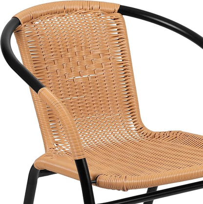 Flash Furniture Lila 4 Pack Beige Rattan Indoor-Outdoor Restaurant Stack Chair | Versatile and Stylish Seating