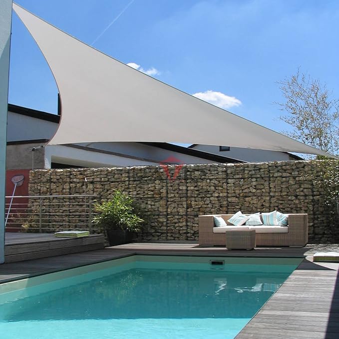 Patio Paradise 16' x 16' x 15'10" Sun Shade Sail Triangle Canopy, Permeable Shade Cloth Fabric Sunlight Block Patio Cover HDPE Deck Awning for Outdoor Backyard Pergolas Roof Shading, Light Gray