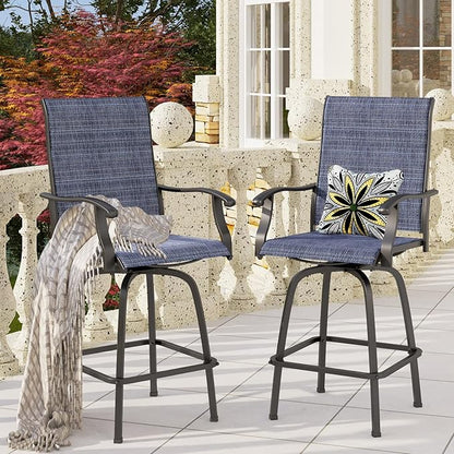 PHI VILLA Outdoor Swivel Bar Stools Set of 6, Bar Height Patio Chairs Furniture with All Weather Textilene Fabric, 30" High Top Bar Chairs for Porch, Blue