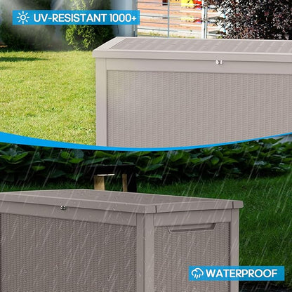 261 Gallon Outdoor Deck Box, Lockable Waterproof Outdoor Storage Boxes For Garden Tools,Indoor Cushions,Accessories Outside Storage Resin Weatherproof Container(Grey)