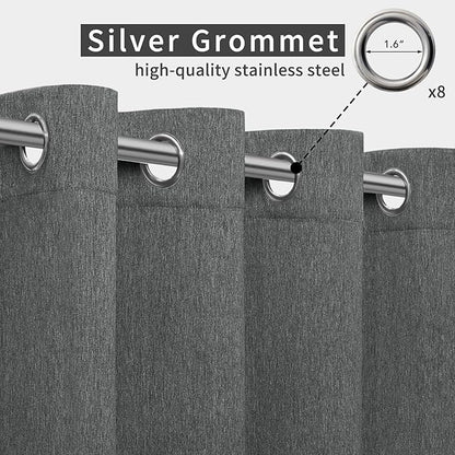 Easy-Going Linen Look Outdoor Curtains Waterproof Windproof Porch Curtains, Soft Thicken Outdoor Privacy Curtains for Patio, Gazebo, Grommet Top and Tab Bottom Drape, 1 Panel, 54x120 inch, Dark Grey
