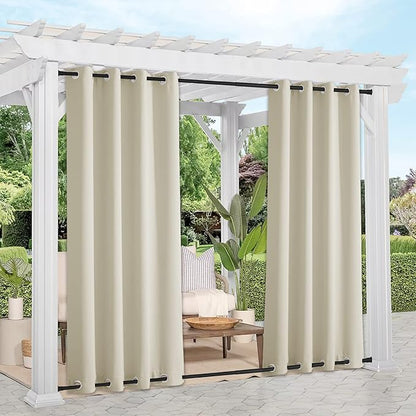 NICETOWN 2 Panels Weighted Blackout Curtains Waterproof & Windproof, Thermal Insulated Room Darkening Top & Bottom Grommet Fixed Drapes Keep Privacy for Cabana/Porch, Beige, W52 x L84