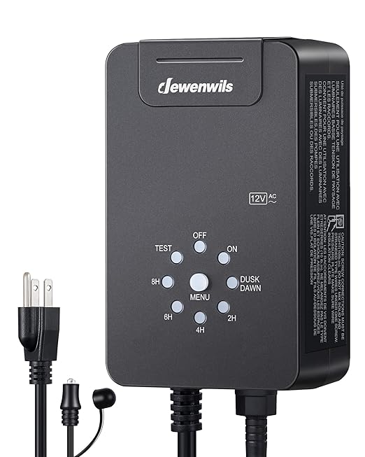DEWENWILS 60W Low Voltage Landscape Transformer, 120V AC to 12V AC Outdoor Landscape Lighting, Dusk to Dawn Sensor & Timer, Weatherproof Low Voltage Transformer for Spotlights, Garden, Pathway
