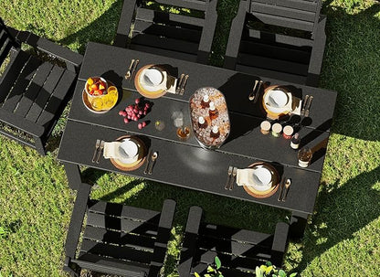 GREENVINES Outdoor Dining Table | 67’’ | HDPE | Rectangle Tables for 6 | All-Weather | Umbrella Hole | Patio Furniture | for Poolside Backyard Garden | Black