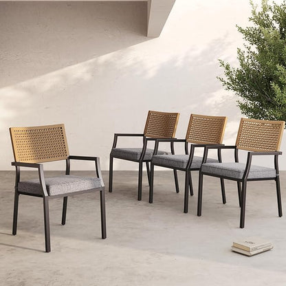 Grand patio Outdoor Dining Chair Set of 4, 4 Pieces Patio Dining Chairs, Stackable Wicker Chairs Set with Cushions Armrest for Restaurant, Outdoor, Garden, Porch, Lawn and Poolside