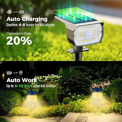 nipify 12 Pack Solar Spot Lights Outdoor Motion Sensor with 3 Modes,Solar Spotlights Outdoor Waterproof 2-in-1 Auto On/Off Landscape Lighting for Outside Yard Wall Garden Pathway, Warm White