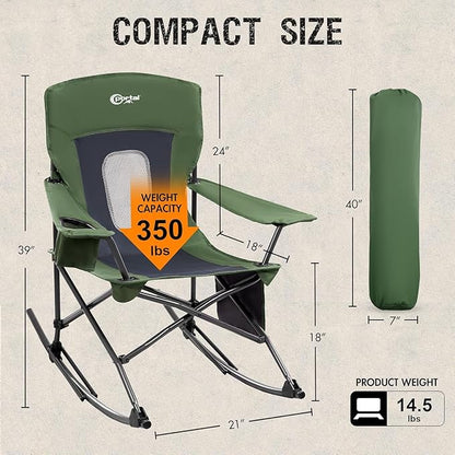 Portal Outdoor Rocking Chair Camping Folding Portable Rocker with Cup Holder Side Pocket Carry Bag, Support 350LBS (Mesh Green), 2 Pack