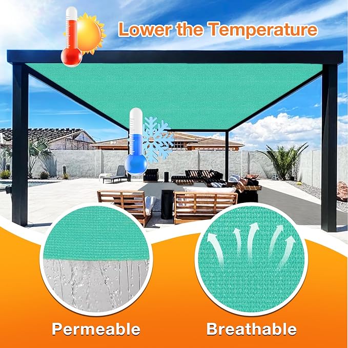 Artpuch Outdoor Pergola Shade Cover 9' X 13' Sun Shade Cloth with Grommets, 90% UV Protection Canopy Patio Privacy Screen (Customized Available) GN107, Turquoise