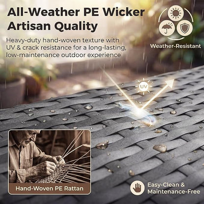 NICESOUL Outdoor Sofa Set of 8, Deep Seating Extra Large Patio Conversation Set, 29.3'' High Back Modern Luxury Wicker Modular Sectional for Backyard Lawn Deck Garden, 2 Color Cushions Navy & Gray