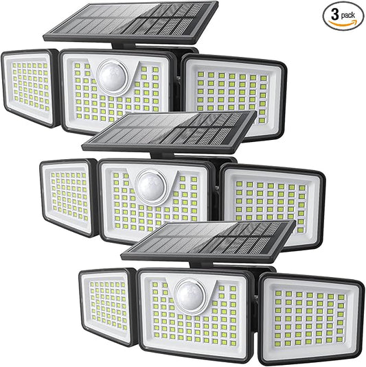 2500LM Solar Lights Outdoor with Motion Sensor,3 Head 270° Wide Angle Street Area Lights,IP65 Waterproof Security Lighting with 3 Modes(Remote,3 Pcs)
