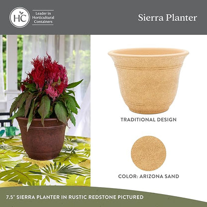 The HC Companies Sierra Round Self-Watering Pot - Lightweight Plastic Planter for Herbs & More - Durable Plant Pots for Indoor Plants & Outdoor Plants (10” Arizona Sand, Pack of 1)