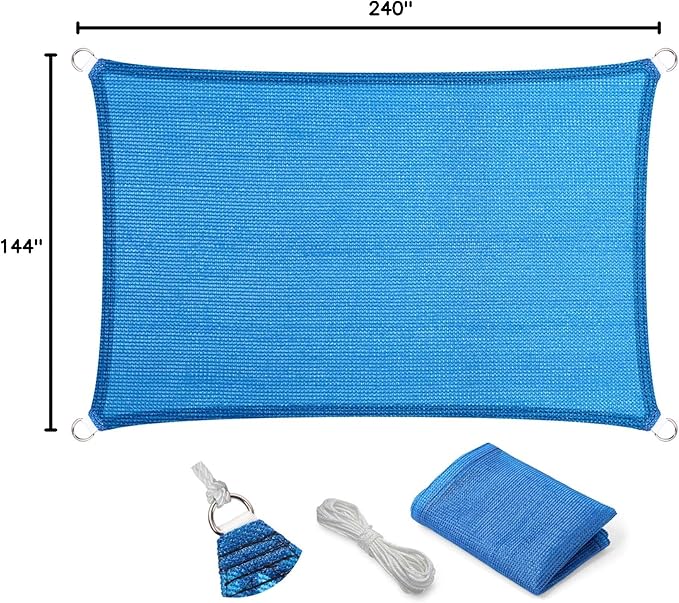Eden's Decor Straight Flat-Edged Sun Shade Sail Rectangular 12' x 20' Blue UV-Blocking Outdoor Canopy Fabric Cloth Awning for Pergola Patio Garden Backyard Custom Size