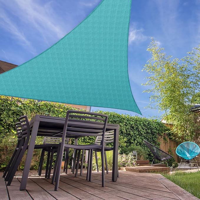 E&K Sunrise 13' x 13' x 13' Sun Shade Sail Triangle Canopy Shade Cover UV Block for Patio Backyard Garden Outdoor (Turquoise)