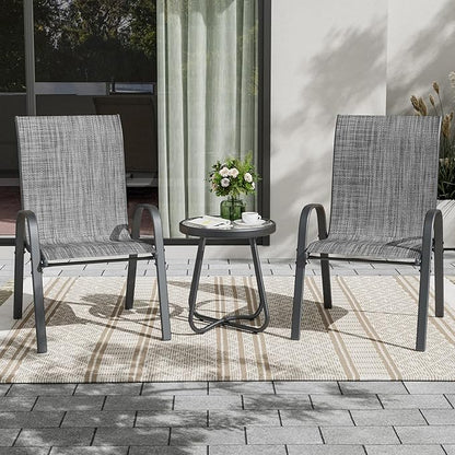 UDPATIO Patio Chairs Set of 2, Stackable Outdoor Dining Chairs with High Back, Breathable Textilene Fabric Outdoor Chair All Weather, 350LBS Capacity for Garden, Backyard (Dark Grey)