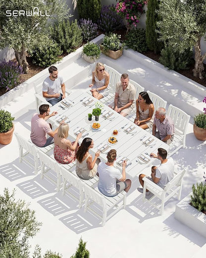 SERWALL Outdoor Expandable Dining Table 60" - 83", Patio Dining Table for 4-10 People, All Weather HDPE and Aluminum Outdoor Furniture for Backyard, Garden, White