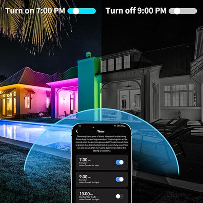 KSIPZE Outdoor led Strip Lights Waterproof IP68, RGB Outdoor led Lights with Button & Bluetooth App Control, Music Sync, Timer, Exterior Led Rope Lights for Decor Balcony, Roof, Garden, Pool