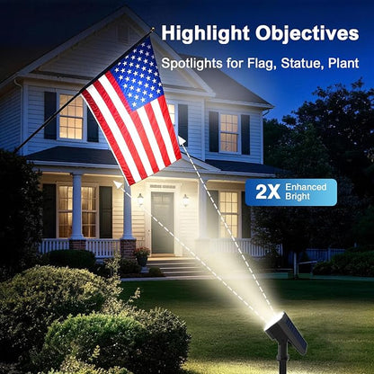 Solar Lights Outdoor Waterproof IP65, Super Bright LED with Lens, 6500K 2 Lighting Modes, Solar Powered Yard Garden Solar Spot Lights for Outside Landscape Auto On/Off -2 Pack