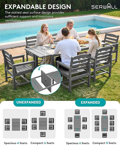 SERWALL Outdoor Expandable Dining Table 60" - 83", Patio Dining Table for 4-10 People, All Weather HDPE and Aluminum Outdoor Furniture for Backyard, Garden, Grey