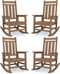 KINGYES Oversized Outdoor Rocking Chair Set of 4, All-Weather Patio Rocking Chairs for Porch, HDPE Outdoor Patio Rockers with High Back & Wide Seat for Garden, Lawn, Brown