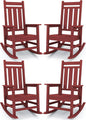 KINGYES Oversized Outdoor Rocking Chair Set of 4, All-Weather Patio Rocking Chairs for Porch, HDPE Outdoor Patio Rockers with High Back & Wide Seat for Garden, Lawn, Red