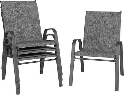 Patio Chairs Set of 4, Stackable Outdoor Dining Chairs for All Weather, Metal Modern Outside Furniture Chair for Pool Side, Garden, Backyard Deck, Dark Grey