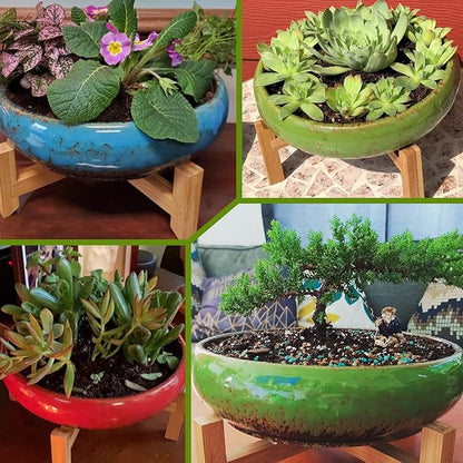 ARTKETTY Large Succulent Pots with Drainage 10 inch Succulent Planters with Planting Tools Set & 2.2lb Mix Pebbles - Ceramic Bonsai Pot for Indoor Succulent Plants Cactus Flower Planter