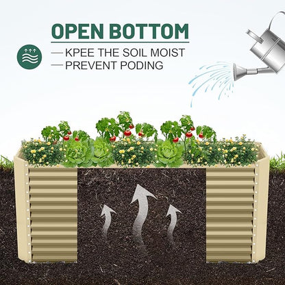 Land Guard 6x3x3ft Rectangular Galvanized Raised Garden Beds, Large-Capacity Metal Planter Box Outdoor, Durable Deep Raised Garden Bed 3ft Tall, Raised Beds for Gardening Vegetables, Cream Yellow