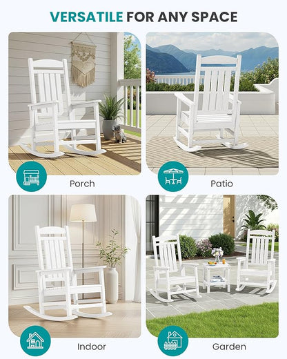 SERWALL Oversized Outdoor Rocking Chair, All-Weather Patio Rocking Chair, HDPE Porch Rocker for Adults, White