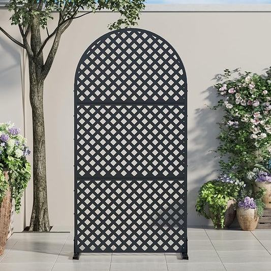 Casaphoria 72" H x 35" W Arched Metal Privacy Screen - Elegant Freestanding Outdoor Screen for Deck, Patio & Balcony - Versatile Decorative Privacy Panels for Home & Garden Use (Black-Laurence)