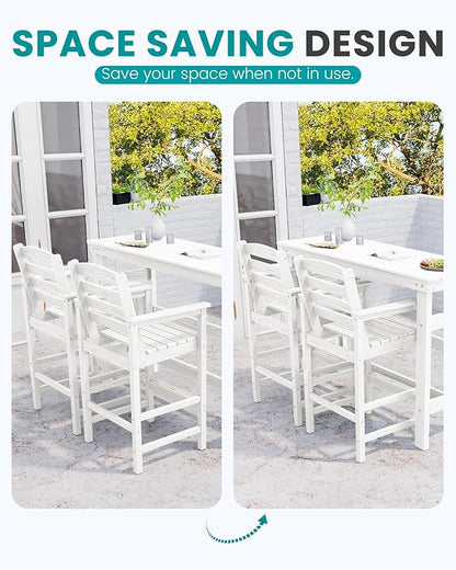 SERWALL Outdoor Bar Table and Chairs Set, Adirondack Bar Chairs Set of 2 and Bar Height Table, All Weather HDPE Patio Bar Set, Outdoor Furniture for Outside, White