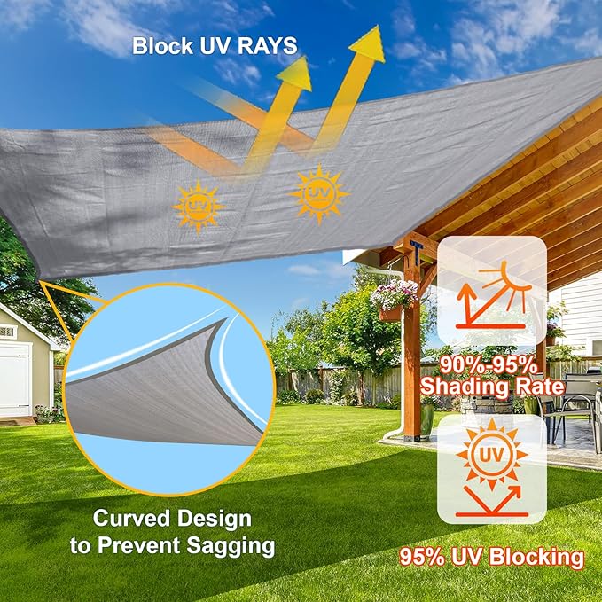 SUNLAX Sun Shade Sail 12' x 12' x 12' Silver Grey Triangle Canopy Sail Shade Cover UV Block Permeable Sunshade Outdoor for Patio Backyard (We Make Custom Size)
