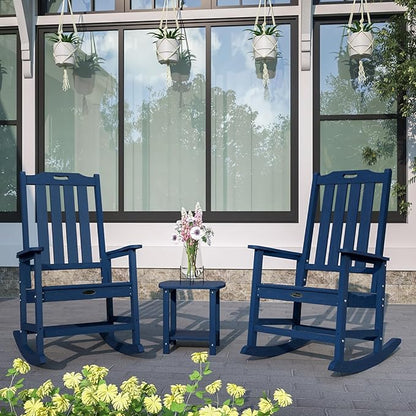 Oversized Rocking Chair, Outdoor Rocking Chair for Adults, All Weather Resistant Porch Rocker for Lawn Garden, Navy Blue